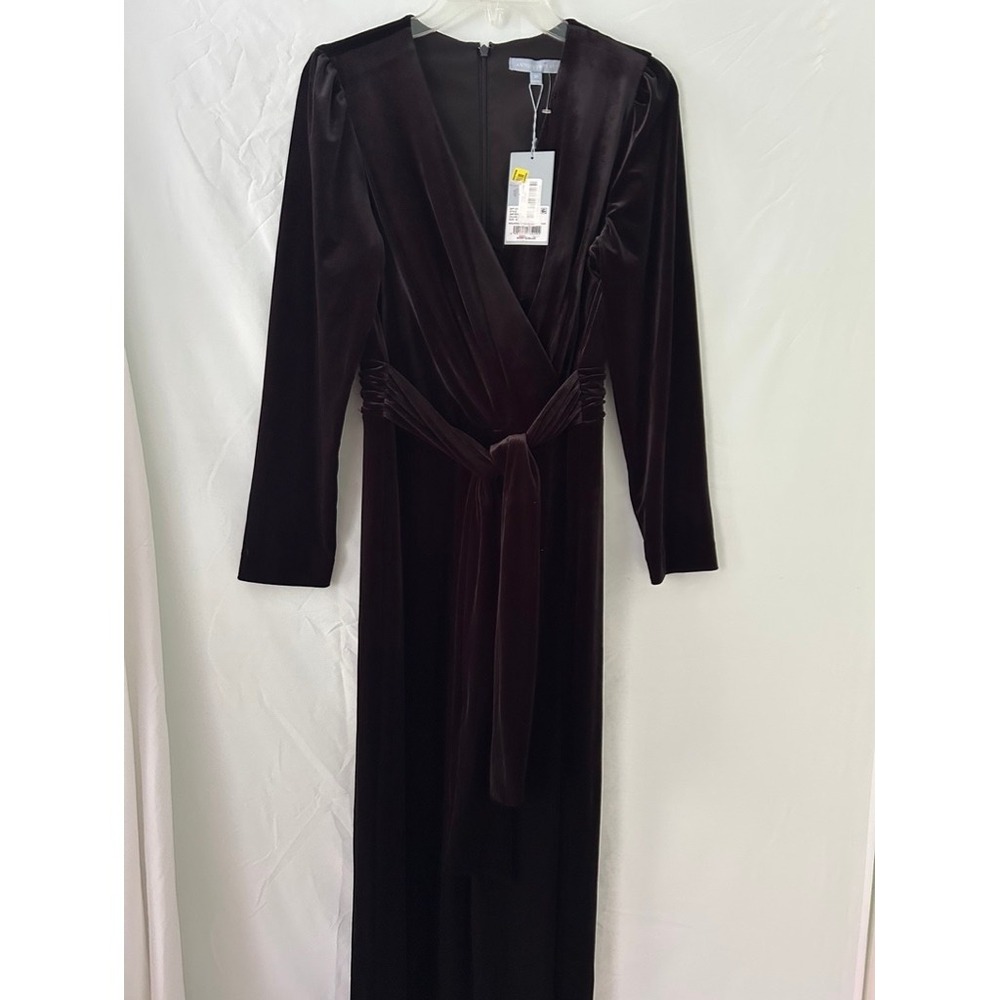 Antonio Melani Black Velvet Wrap Front Long Sleeve Wide Leg Jumpsuit Size 10 NEW